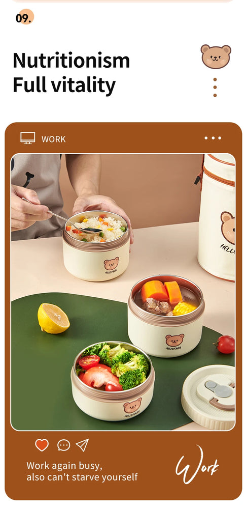 304 Stainless Steel Thermal Bento Lunch Box Leakproof Insulated Food Container
