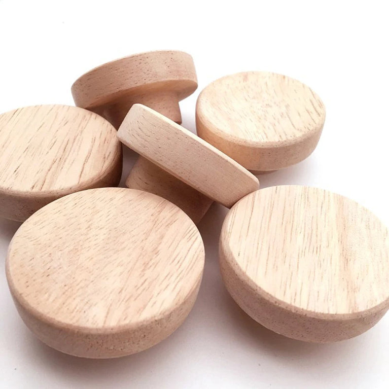 Natural Oak Round Furniture Knobs | Modern Wooden Handles for Cabinets & Drawers