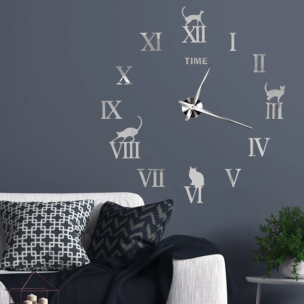 3D DIY Large Wall Clock | Modern Acrylic Mirror Surface Home Décor
