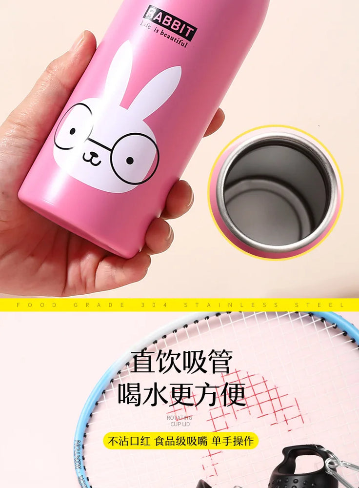 Kids Stainless Steel Straw Water Bottle Cartoon Portable Bottle