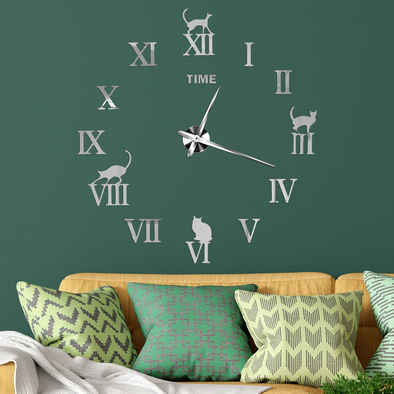 3D DIY Large Wall Clock | Modern Acrylic Mirror Surface Home Décor