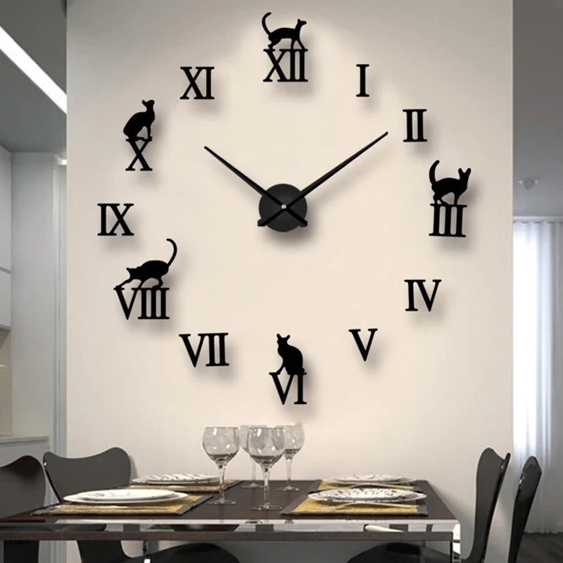3D DIY Large Wall Clock | Modern Acrylic Mirror Surface Home Décor