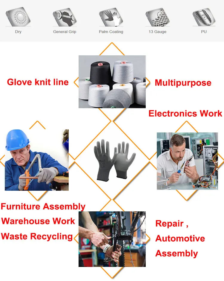 PU Coated Nylon Gardening Gloves Breathable Safety Work Gloves