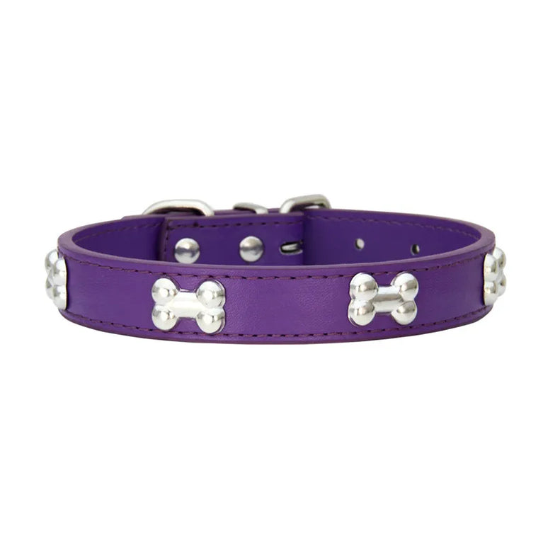 Bone Leather Dog Collars Puppy Pug Collars Small Large Cat Collar