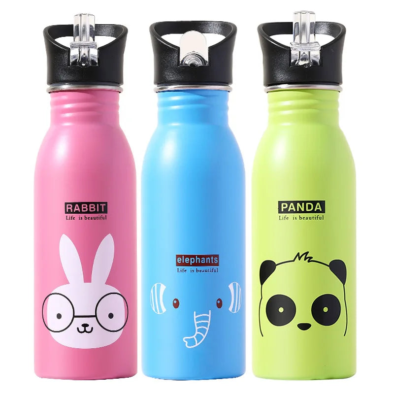 Kids Stainless Steel Straw Water Bottle Cartoon Portable Bottle