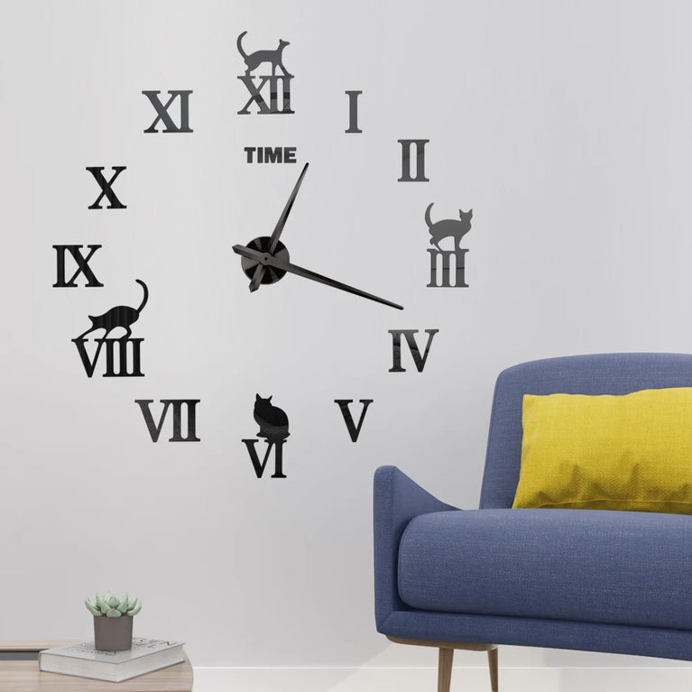 3D DIY Large Wall Clock | Modern Acrylic Mirror Surface Home Décor