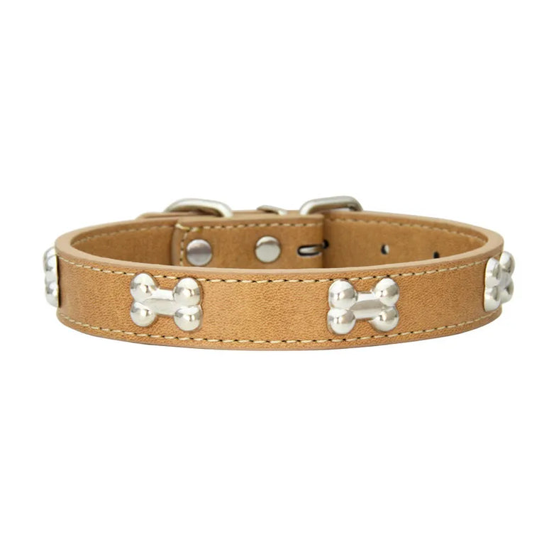 Bone Leather Dog Collars Puppy Pug Collars Small Large Cat Collar