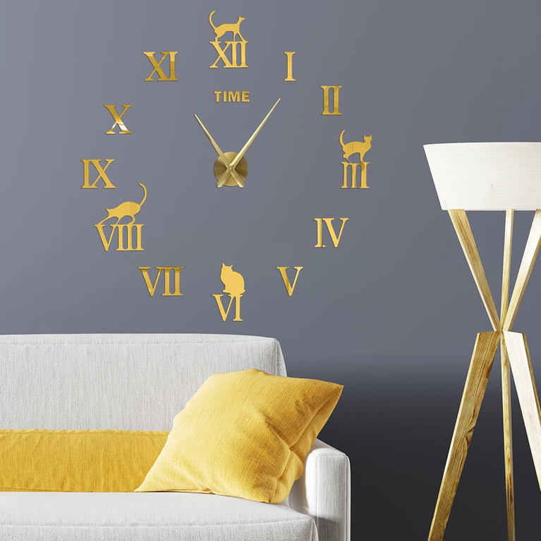 3D DIY Large Wall Clock | Modern Acrylic Mirror Surface Home Décor