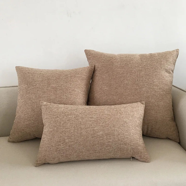 Linen-Blend Decorative Cushion Cover | Solid Color Sofa & Chair Pillow Case