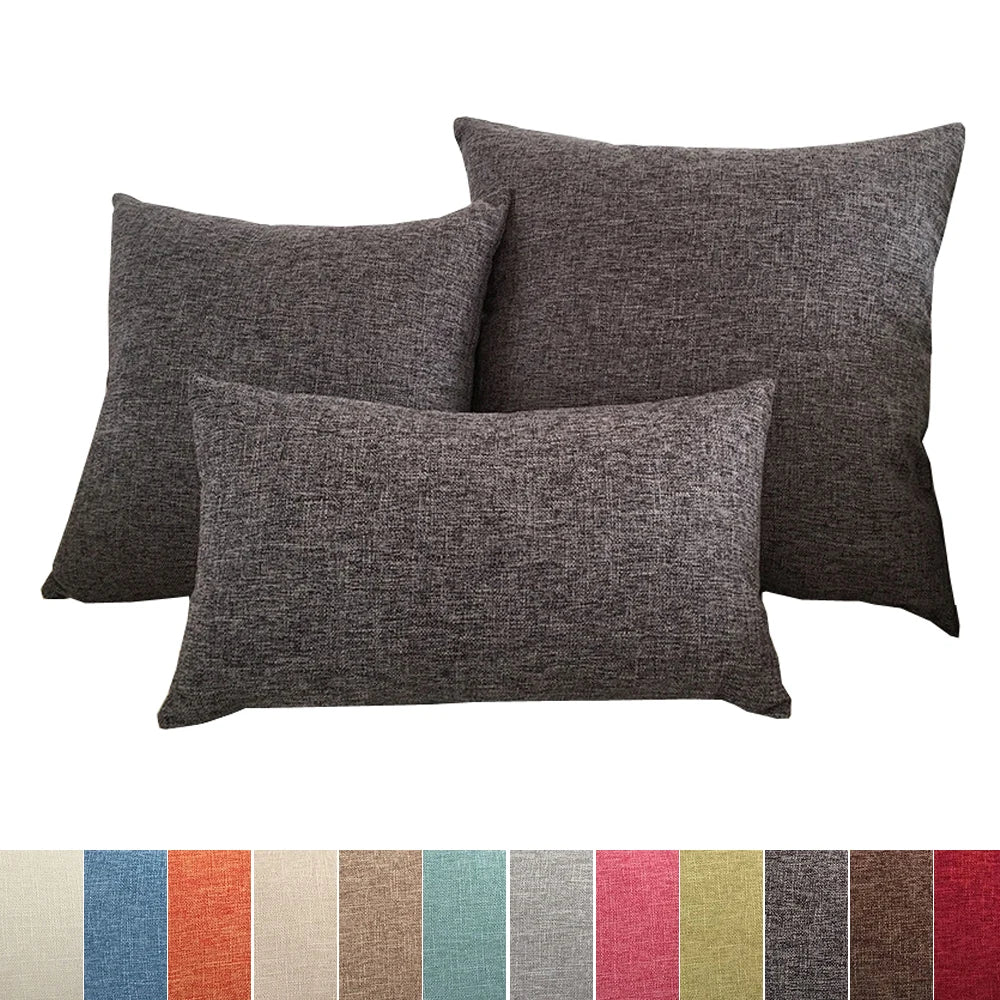 Linen-Blend Decorative Cushion Cover | Solid Color Sofa & Chair Pillow Case