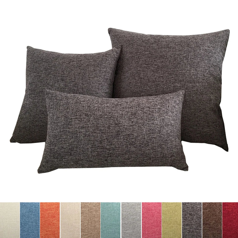 Linen-Blend Decorative Cushion Cover | Solid Color Sofa & Chair Pillow Case