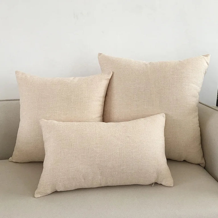 Linen-Blend Decorative Cushion Cover | Solid Color Sofa & Chair Pillow Case