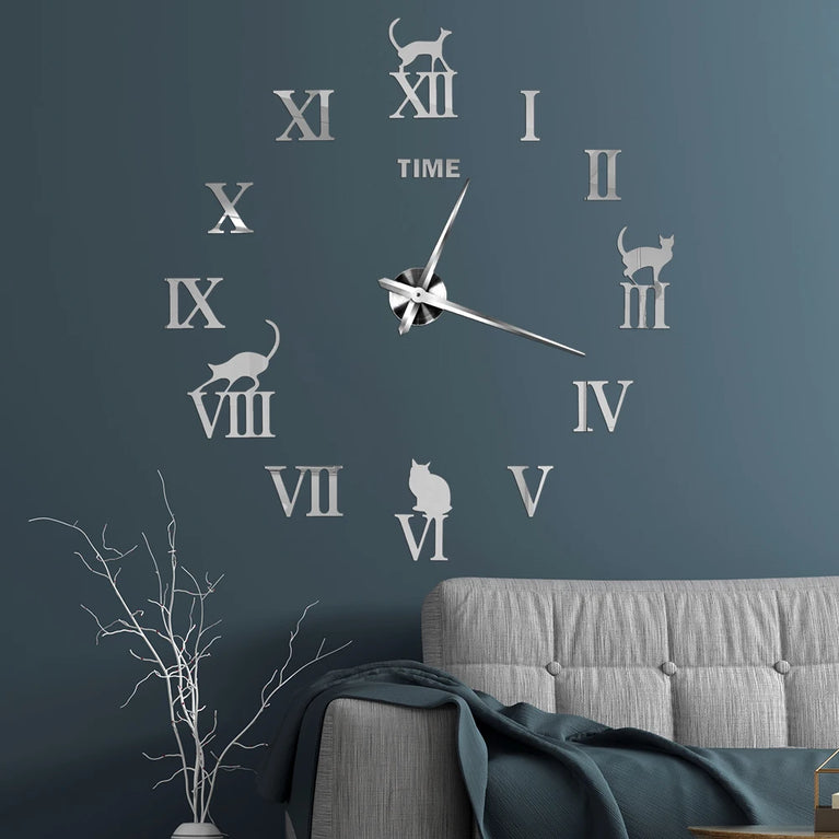 3D DIY Large Wall Clock | Modern Acrylic Mirror Surface Home Décor