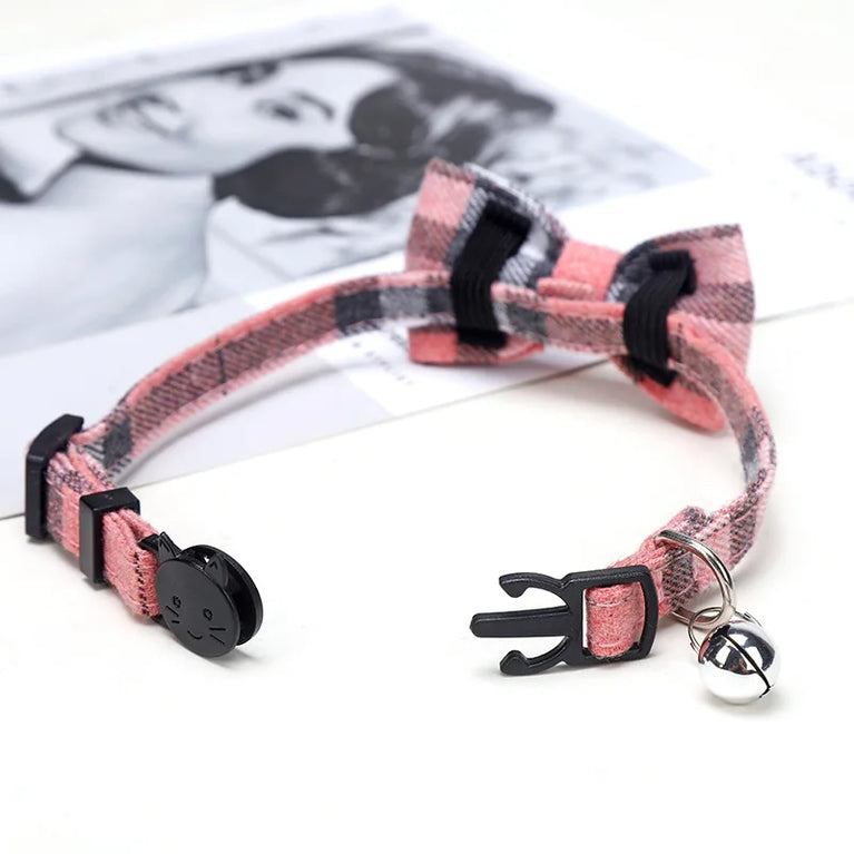 Pet Breakaway Cat Collar Bow Tie Bell Cute Plaid Adjustable