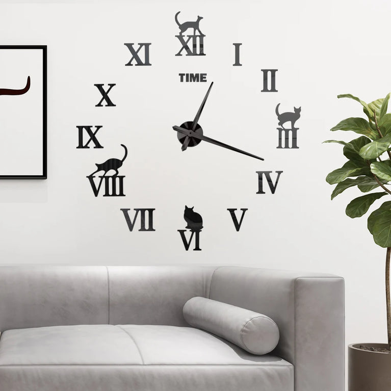 3D DIY Large Wall Clock | Modern Acrylic Mirror Surface Home Décor