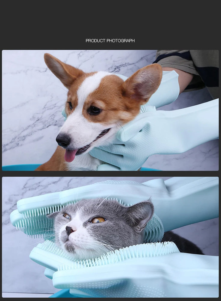 Silicone Pet Grooming Gloves | Hair Remover & Bath Scrubber