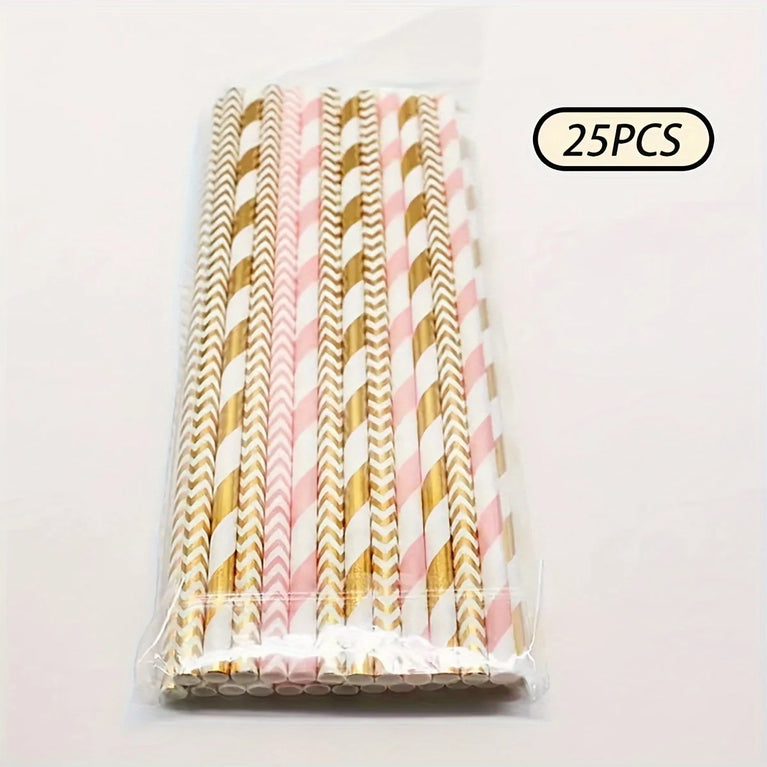 25/50PCS Biodegradable Paper Straws Set for Juices Cocktails Smoothies