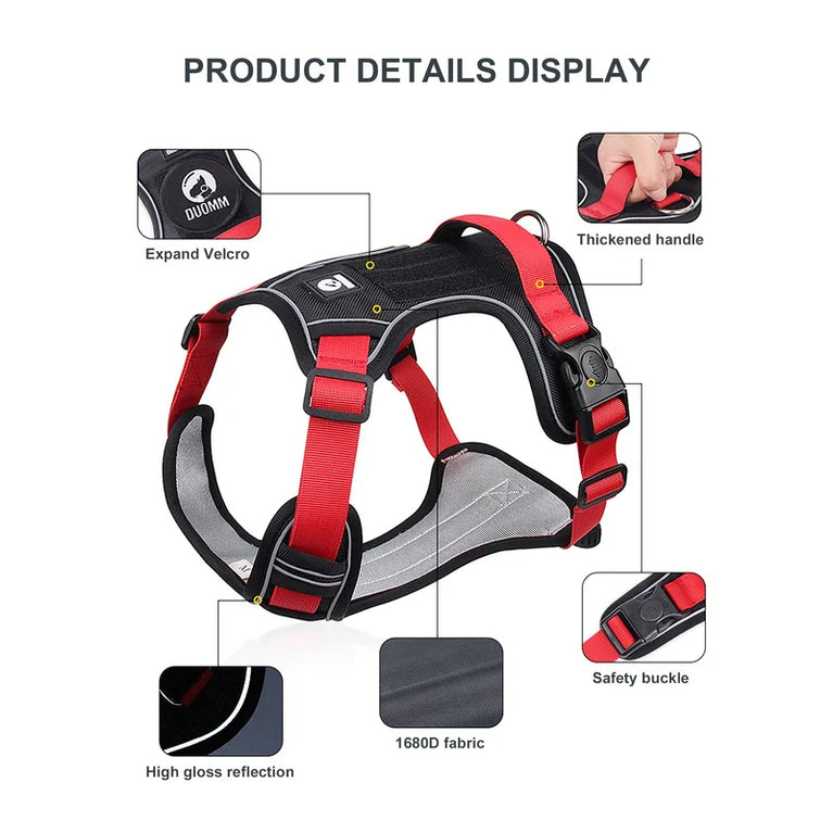 Reflective Tactical Dog Harness Vest Waterproof Oxford Durable Adjustable Large Dog Harness