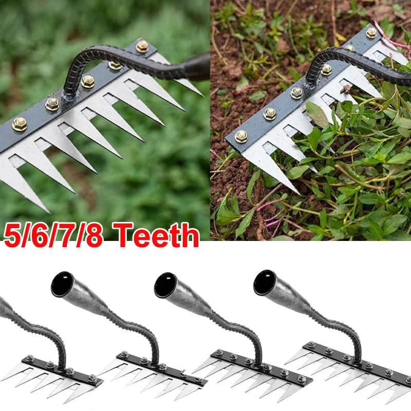5-8 Teeth Iron Garden Weeding Hoe Rake Soil Loosening Farm Tool
