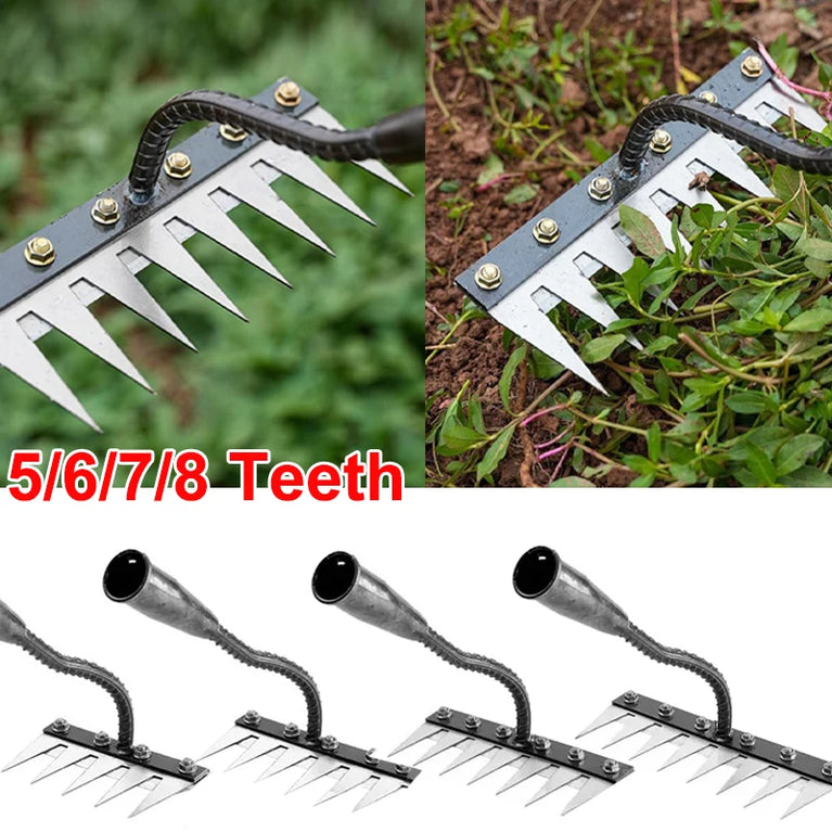5-8 Teeth Iron Garden Weeding Hoe Rake Soil Loosening Farm Tool