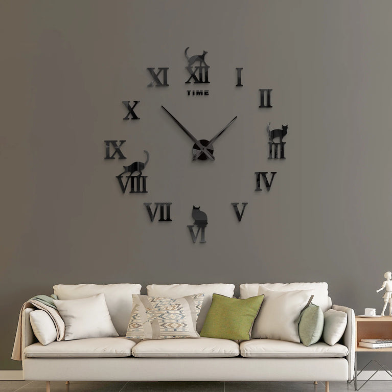 3D DIY Large Wall Clock | Modern Acrylic Mirror Surface Home Décor