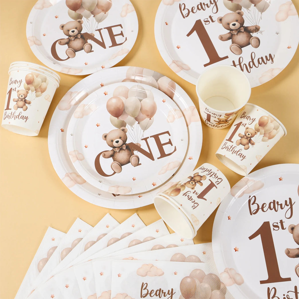 Little Bear Balloon Happy 1st Birthday Disposable Tableware Set Party Decorations