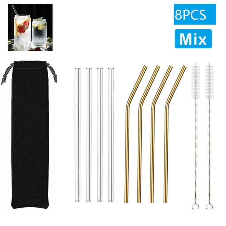 Glass Straws Eco Friendly Reusable Drinking Straw Set with Brushes Bar Accessories