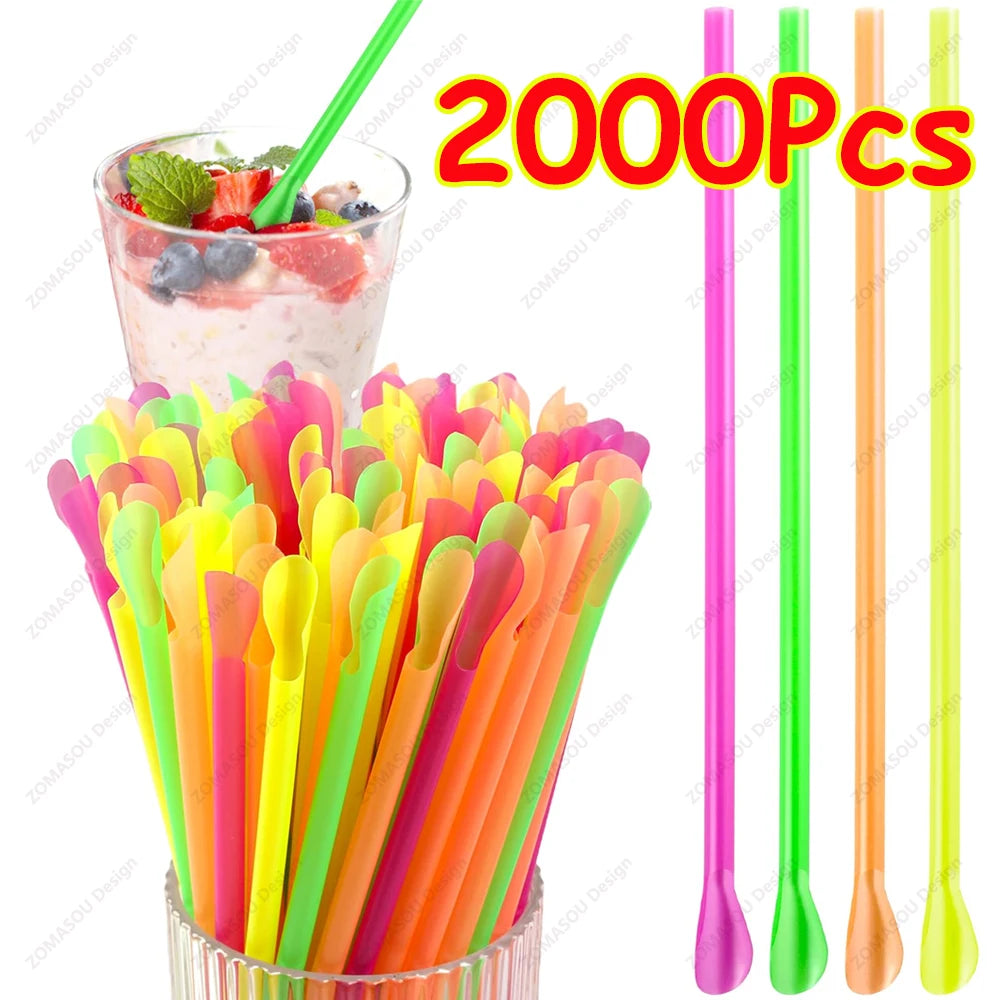 50-2000PCS Beverage Spoon Straws for Milkshake Smoothie Party Drinks