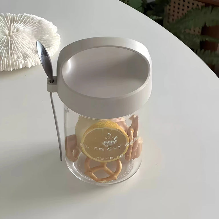 Glass Yogurt Breakfast Cup With Lid Spoon Overnight Oats Container Jar