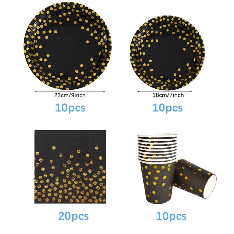 Black Gold Birthday Disposable Tableware Set Party Wedding Decoration Kit