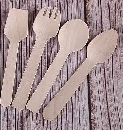 100Pcs Disposable Mini Wooden Ice Cream Spoon Dessert Party Set Tool