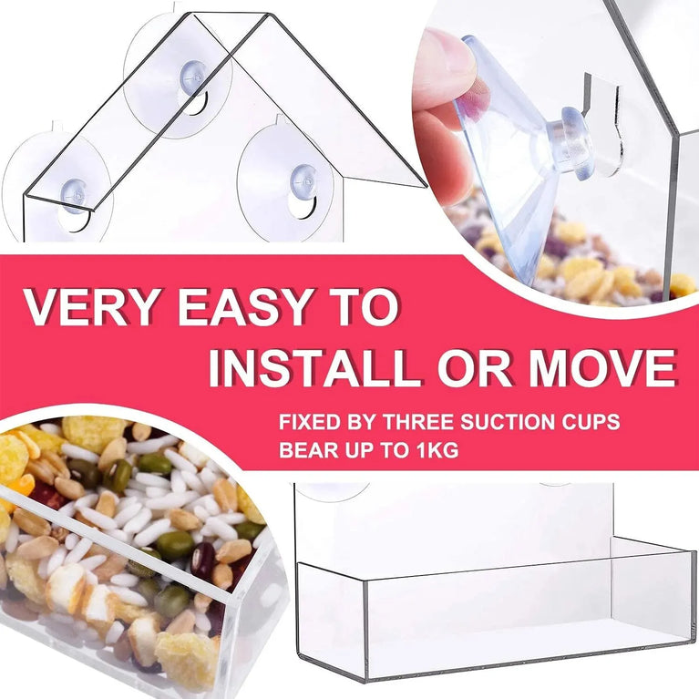 Clear Acrylic Window Bird Feeder | Transparent Wall-Mounted Wildlife Station