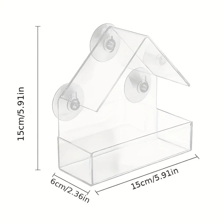 Clear Acrylic Window Bird Feeder | Transparent Wall-Mounted Wildlife Station