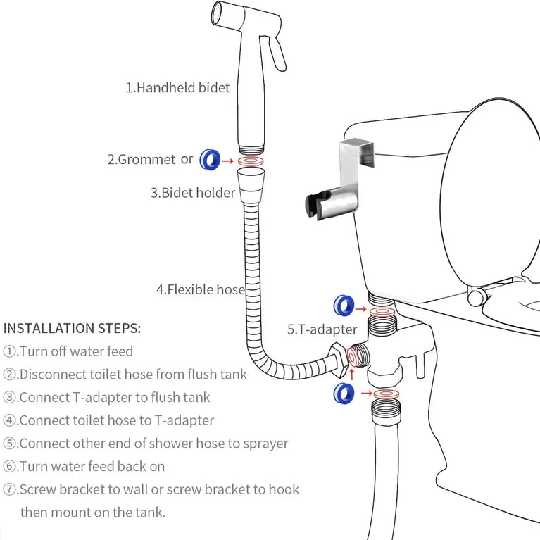 SUS304 Stainless Steel Handheld Bidet Sprayer Set | Vertical Spray Toilet Hygiene System
