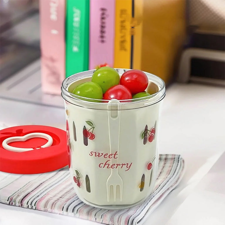 Double Wall Salad Cup Portable Leakproof Oat Breakfast Container Fork Handle