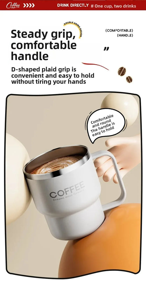 304 Stainless Steel Double Wall Coffee Mug with Handle Leakproof Cup