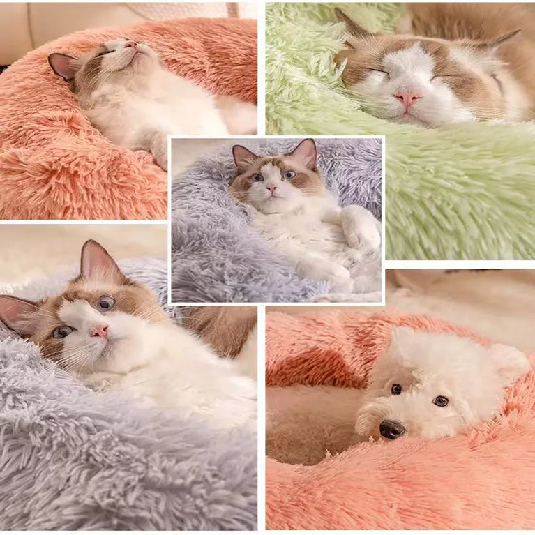 Soft Pet Cat Bed Plush Donut Cat Heating Pad Self Heating Bed Warm Cat