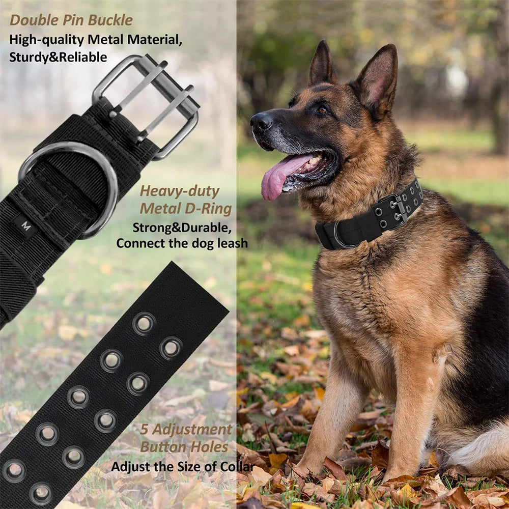 Comfortable Military Tactical Dog Collars Nylon Buckle Set Adjustable