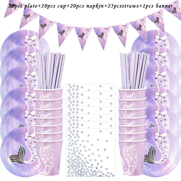 Mermaid Princess Birthday Party Set | Enchanting Disposable Tableware