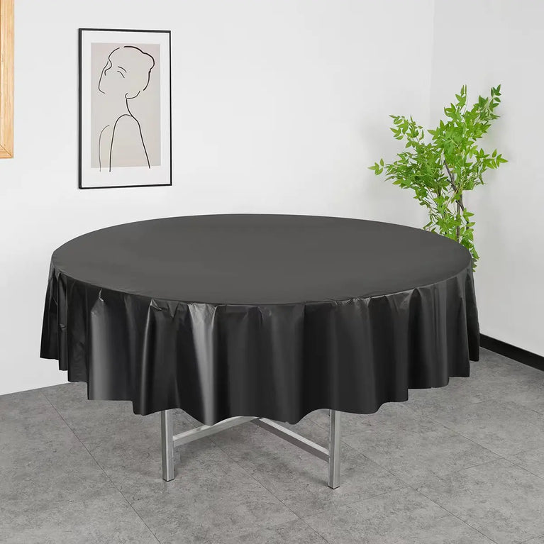 1Pc Disposable Round Table Cloth 84 Inch Plastic Tablecloth Wedding Birthday Party Decor