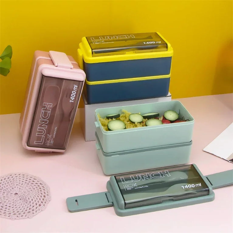 Portable Leakproof Microwave Lunch Box 700/1400ML with Spoon Bento Container