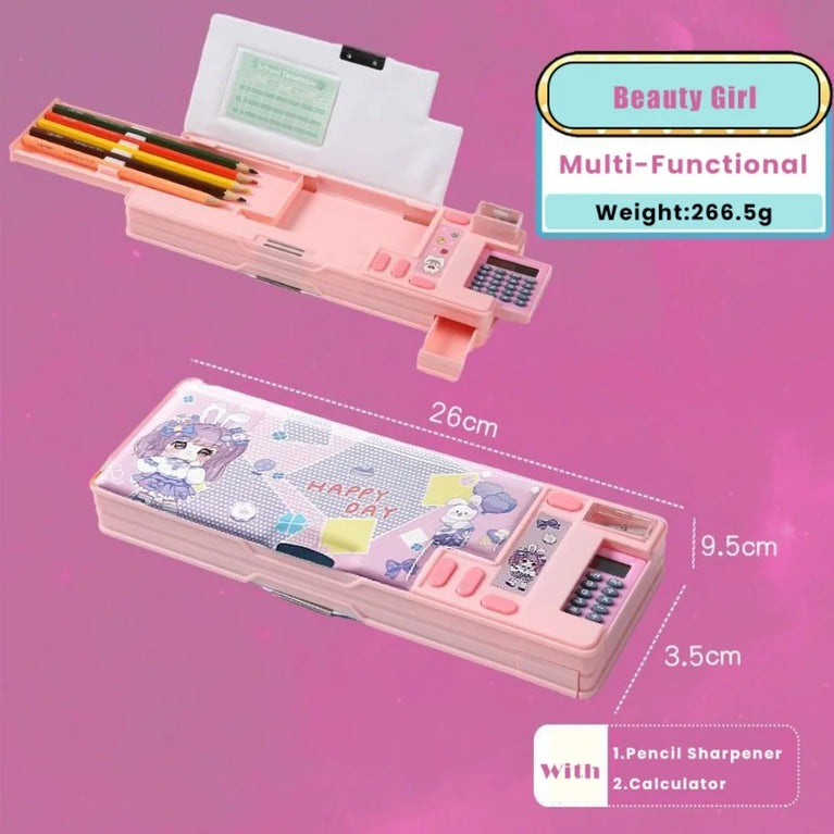 Multifunctional Pencil Case | Integrated Calculator & Sharpener Stationery Box