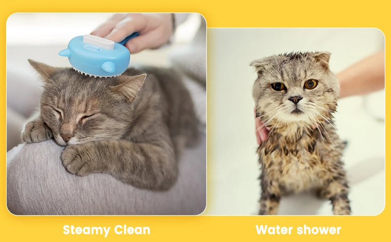 3-in-1 Cat Steam Brush Silicone Grooming Shedding Tool with Spray Function