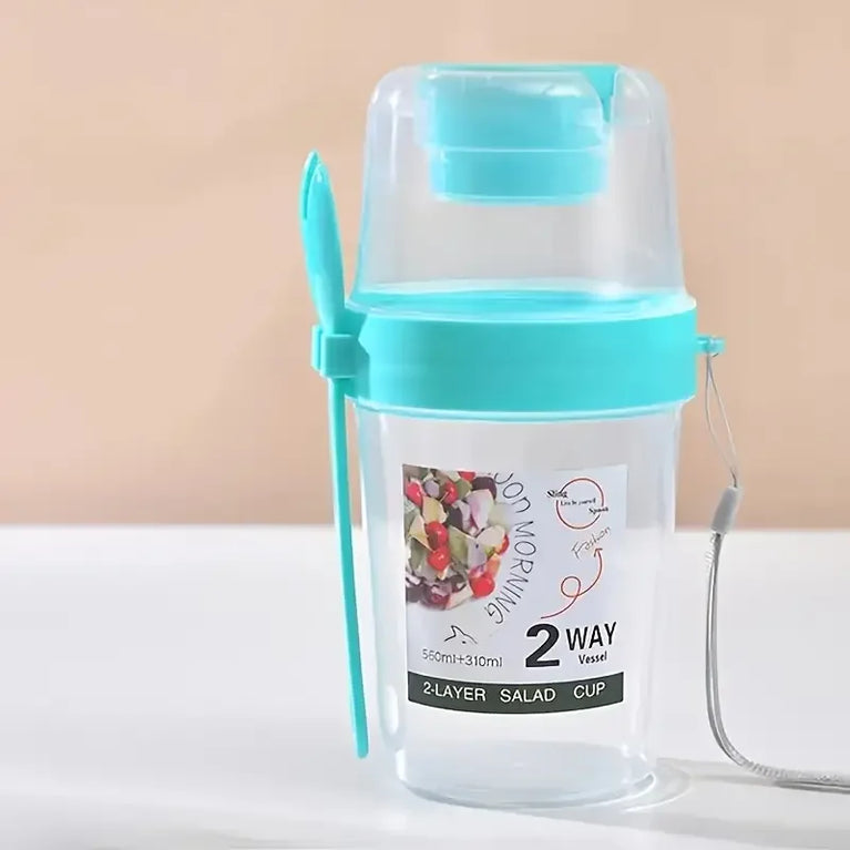 Portable Breakfast Salad Cup Oatmeal Fruit Vegetable Container with Fork Lid Leakproof Round PP Jar