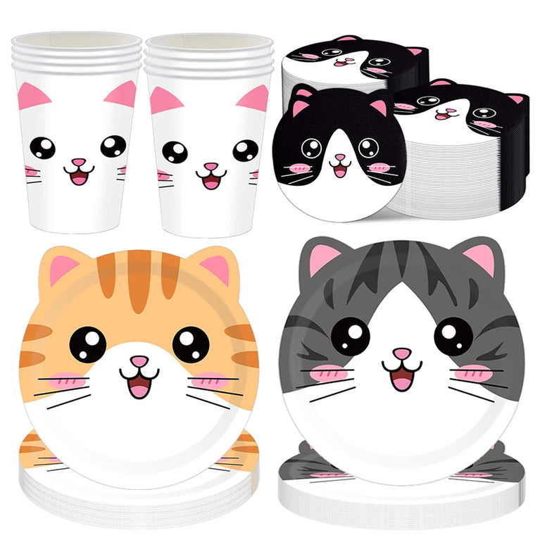 Cute Animals Tableware Cat Shaped Dinner Plates Disposable Party Set