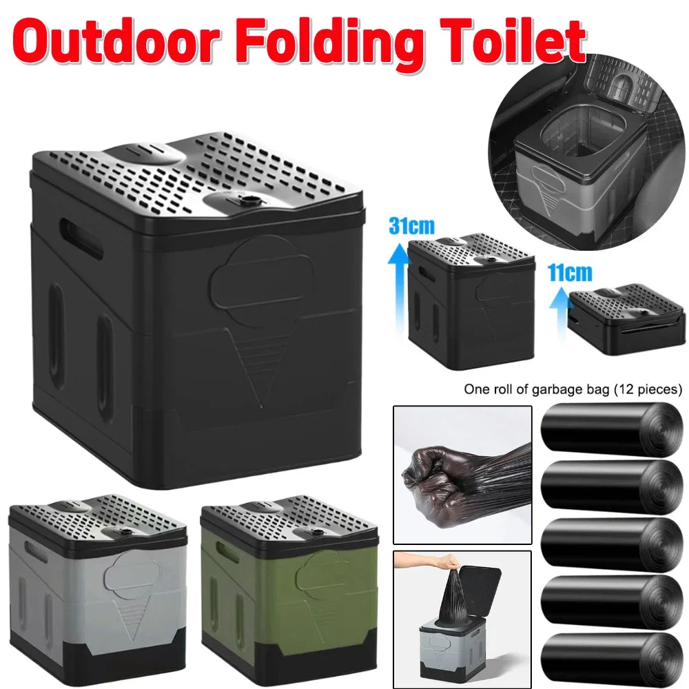 Portable Folding Outdoor Toilet | 300kg Capacity Collapsible Travel Commode & Storage Box