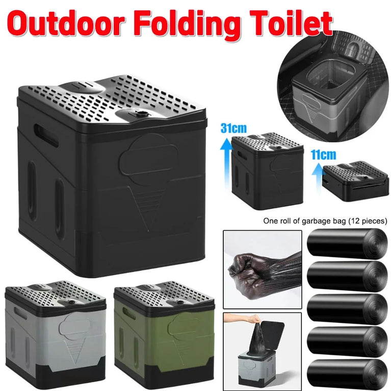 Portable Folding Outdoor Toilet | 300kg Capacity Collapsible Travel Commode & Storage Box