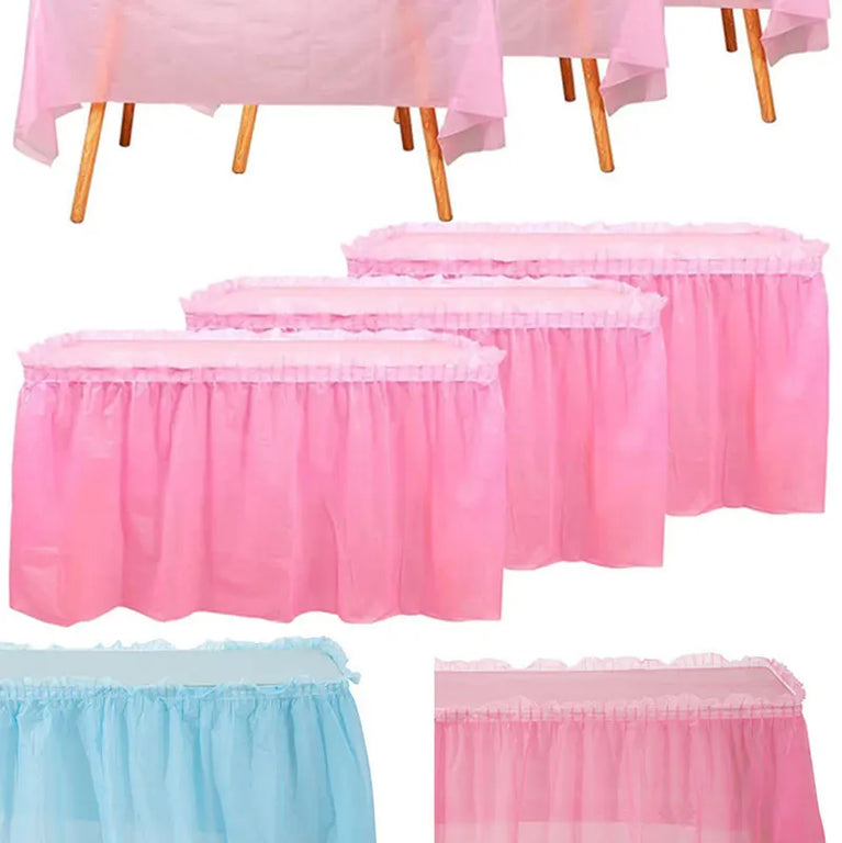 Disposable Waterproof Table Skirt Plastic Tablecloth Set Wedding Party Festival Decor