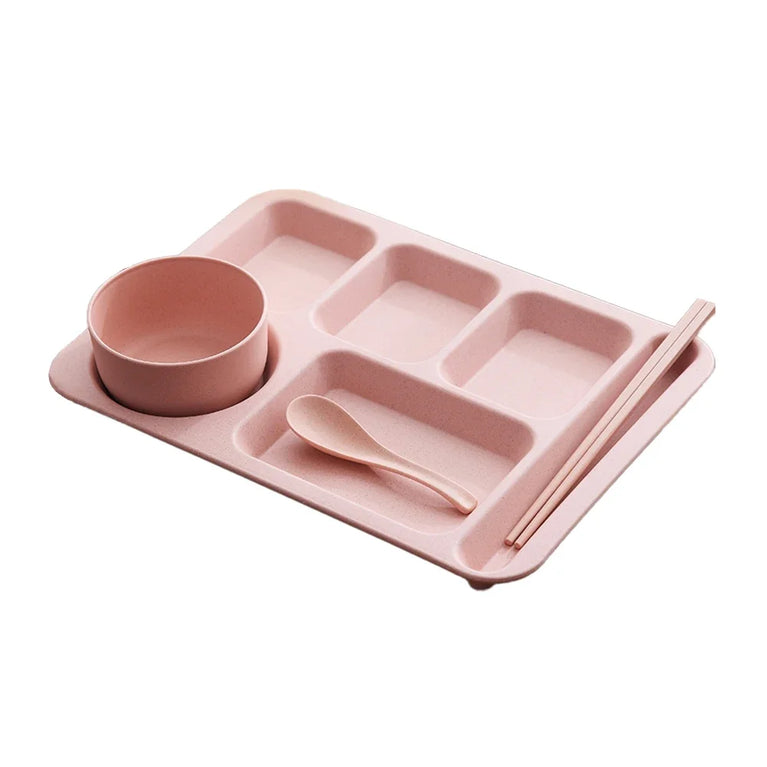 Eco-Friendly Wheat Fiber Meal Set | Anti-Fall Student & Toddler Dinnerware