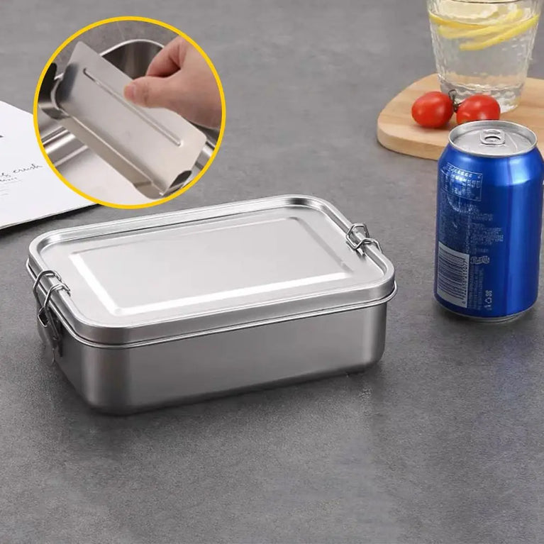 Stainless Steel Leakproof Bento Lunch Box Large Capacity Square Food Container with Lock Clips for Travel and Outdoor Use